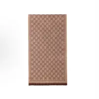 【多多专属】GUCCI/古驰双G系列提花中长款双面流苏边围巾深棕男女同款围巾