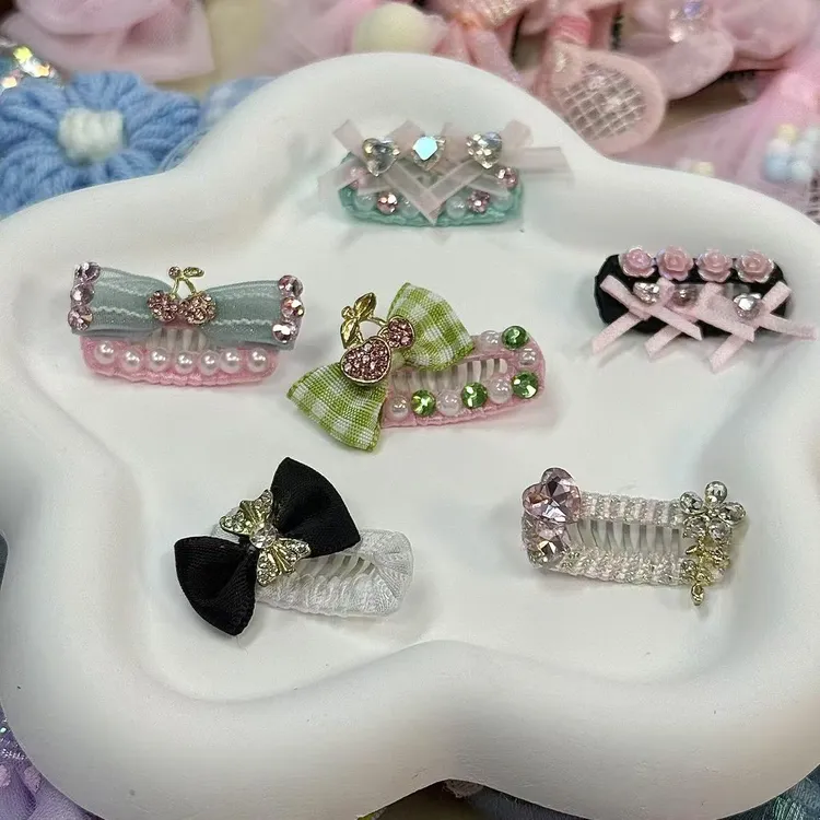 宠物bb夹蝴蝶夹蓝色手工款泰迪约克夏狗狗装饰发夹 2.8cm 