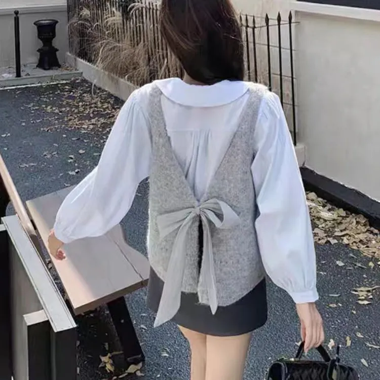 纯色马夹显瘦系带短款宽松设计感常规马甲文艺风减龄马甲背心