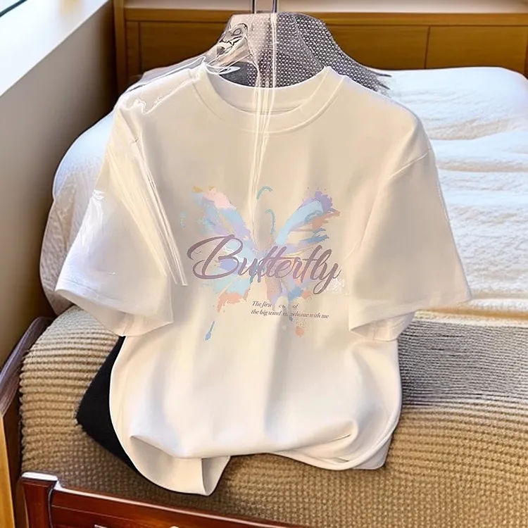 纯棉短袖潮牌白色t恤女2025夏季新款爆款宽松显瘦体恤春夏款上衣