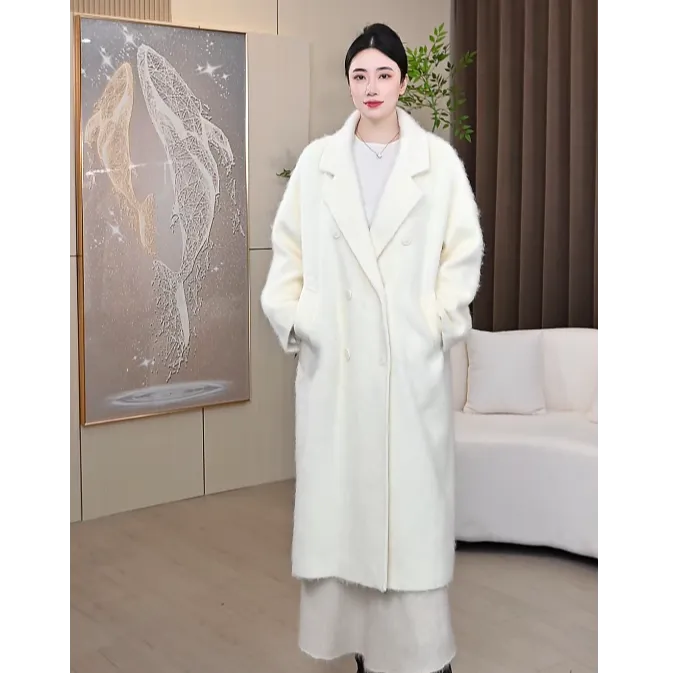 【阿尔卑斯之光】时尚精致羊绒蚕丝瑰丽拉绒长款大衣