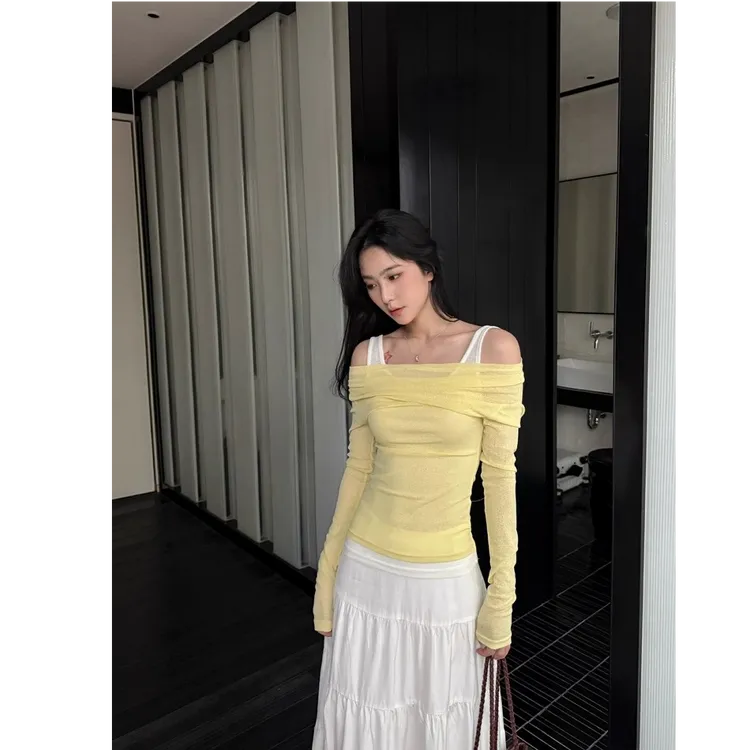 QYao girls街头高级感洋气假两件慵懒宽松百搭长袖针织衫上衣