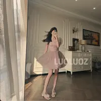 【现货】LUOLUOZ【轻纱流光】高级气质网纱泡泡袖收腰蓬蓬连衣裙JF642