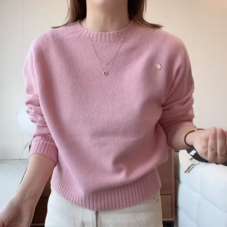 高级感圆领长袖女秋冬韩系宽松百搭毛针织上衣LK2508843