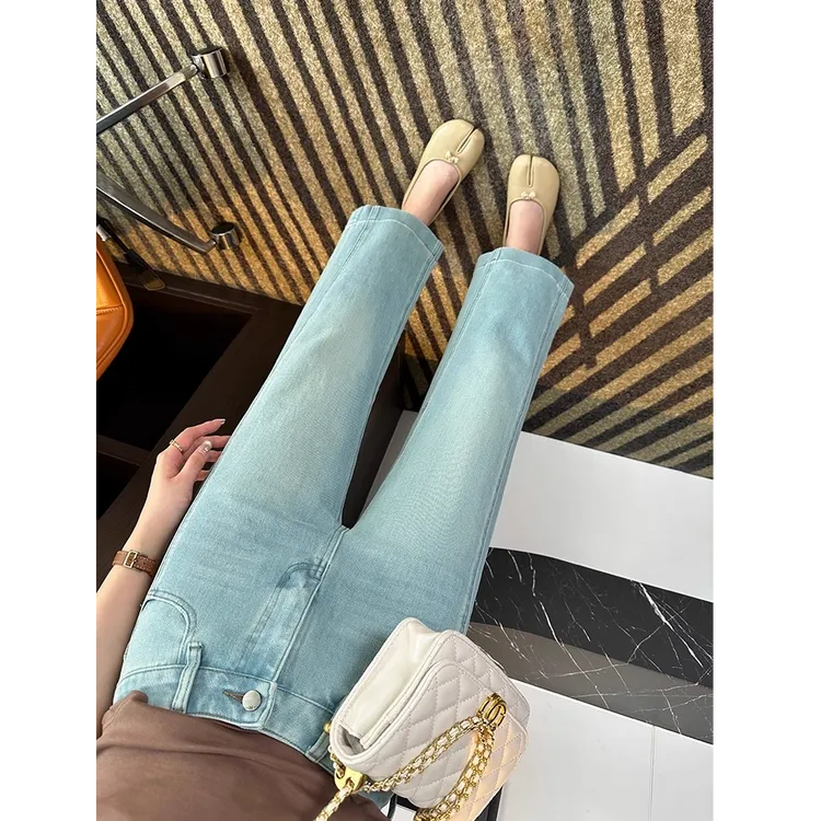 直直腿秘籍~浅蓝色九分直筒薄牛仔裤女2025新款夏季宽松阔腿裤子