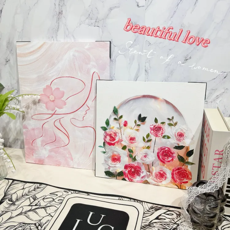 北欧风无框水晶花朵女孩装饰画植物花卉抽象玄关客厅新房装饰品