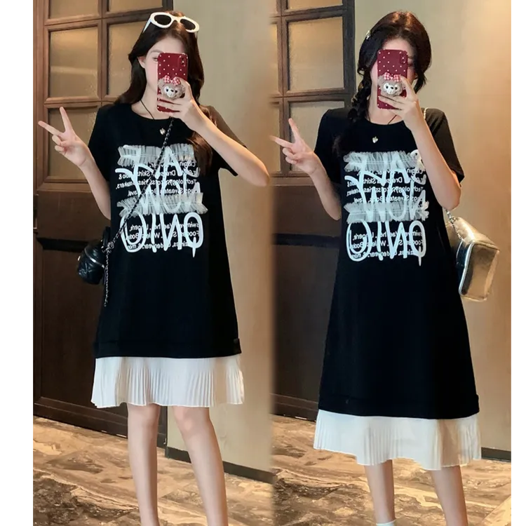 2025大码女装新款短袖圆领宽松型连衣裙休闲2657