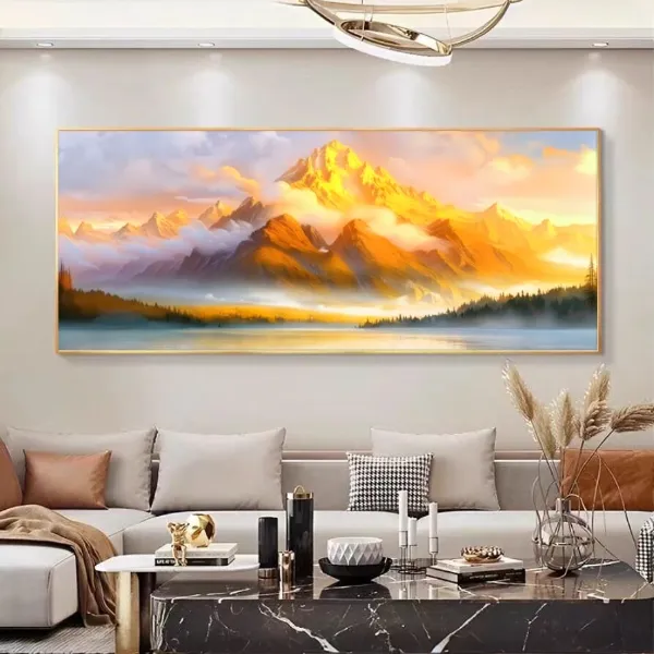 日照金山客厅沙发风景山水背景墙沙发背景餐厅平面晶瓷挂画装饰画