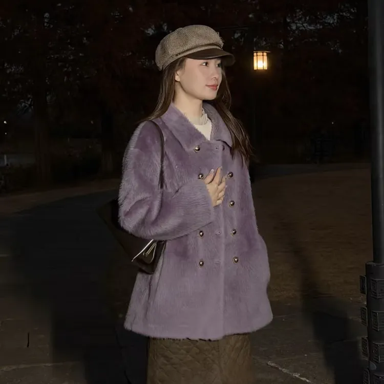 HELA AOMI “紫金直毛皮草”绵羊毛100%柔软小金扣皮草CY5DC29432