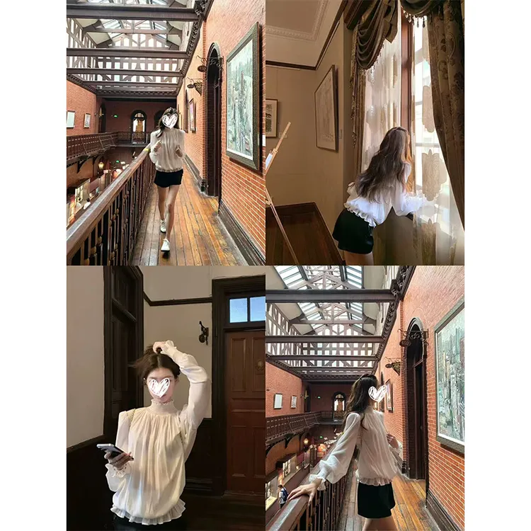 法减龄气质2025早秋季高级感设计白色花瓣袖衬衫上衣宽松短裤