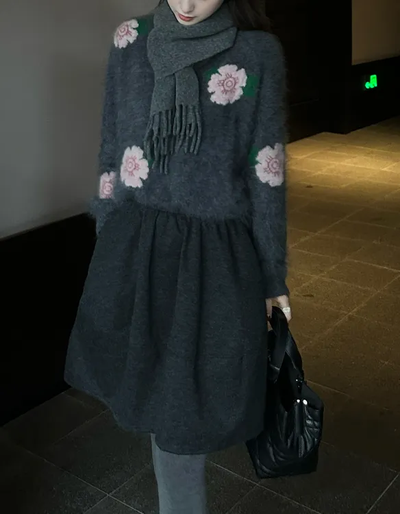 R123542W-时尚秋冬季韩版毛呢半身裙厚款百搭休闲