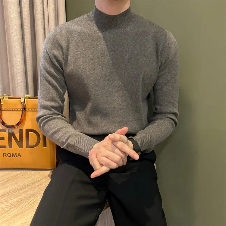 WUSHE物社秋冬新款男士【羊毛】纯色套头毛衣时尚保暖半高领针织衫