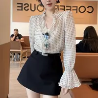 XIAOBAI波点秋季V领百搭法式优雅衬衫