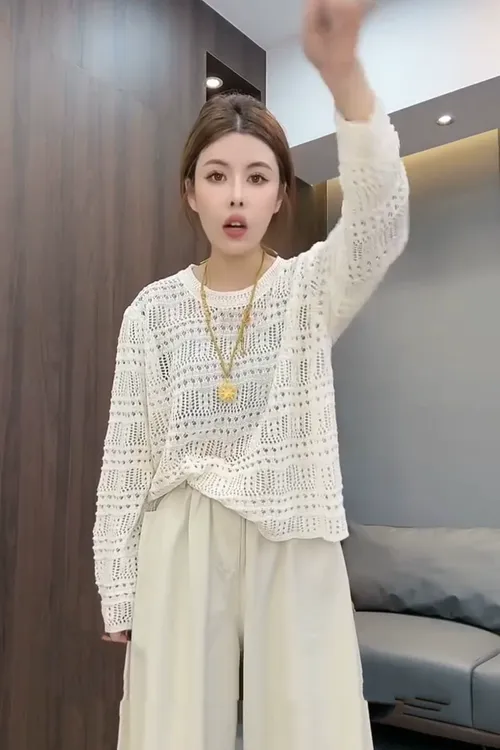 小众设计师款前短后长镂空长袖罩衫女2025春秋宽松显瘦黑色上衣