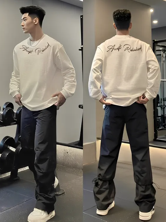 【秋季上新】美式重磅纯棉长袖T恤字母印花简约运动休闲秋季宽松ins