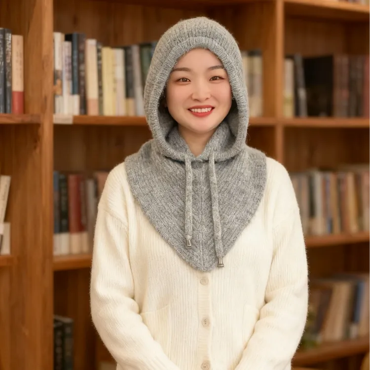 美丝宸秋冬新款二合一羊驼毛巴拉克拉法帽时尚保暖护耳护颈套头帽