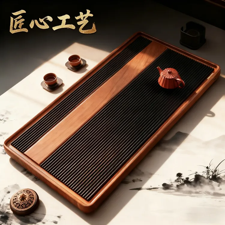 双色电木高档新中式功夫竹制茶盘排水大号家用整版茶台茶具托盘