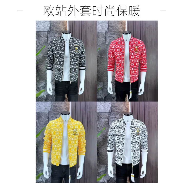 欧洲站新款时尚高端印花加绒夹克男士秋季冬季潮流棒球领保暖外套