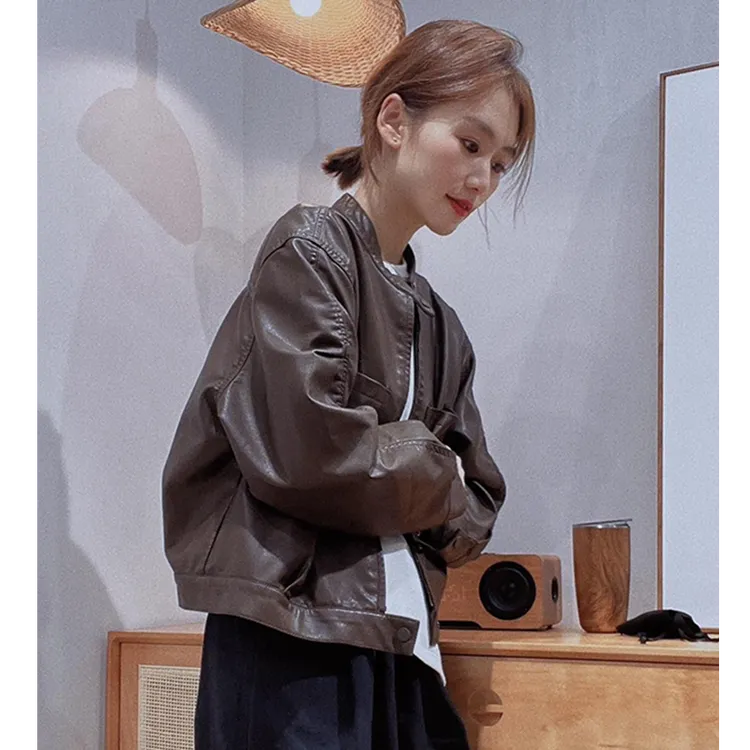 咖色皮衣2025早春新款爆款小个子短款立领小香风夹克外套女春秋款