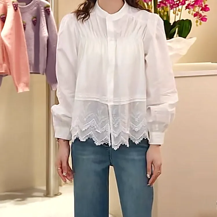 拼接下摆蕾丝衬衫2025春季新款法式高级感设计感气质褶皱时尚衬衣