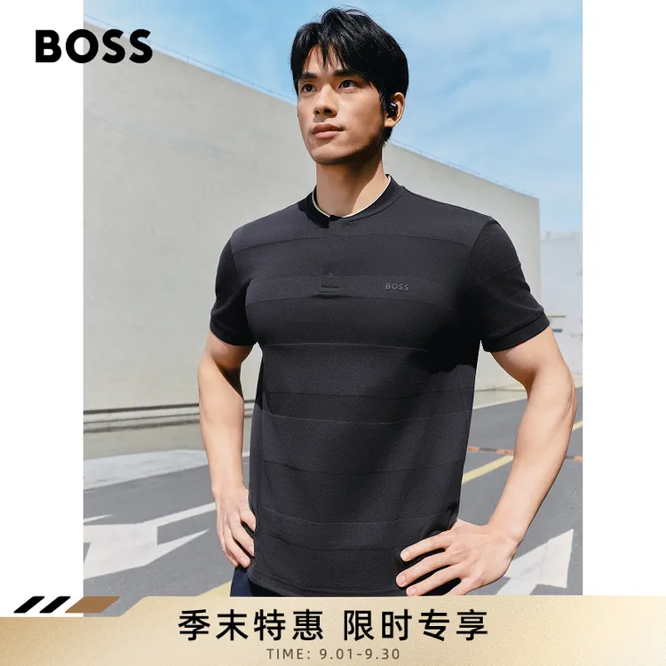 【亨利领】BOSS博斯男士26年夏季新款条纹棉质珠地布Polo衫50559413商品图