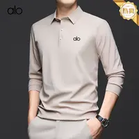 Y【奥莱清仓】alo男士春秋季新款纯色翻领长袖POLO衫亲肤透气休闲