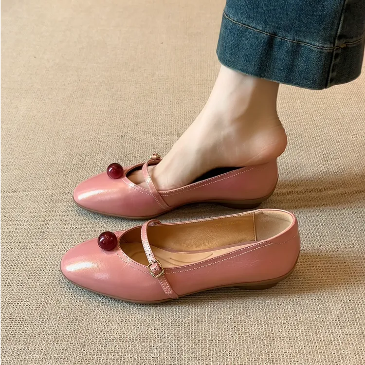 nnmiss•34-40/4cm法式优雅时尚百搭一字扣带珍珠玛丽珍浅口单鞋
