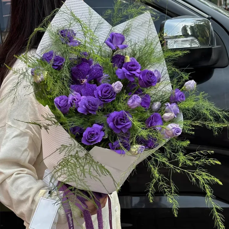 慵懒法式风芦荀草紫色洋桔梗花束全国鲜花速递同城广州送女友生日