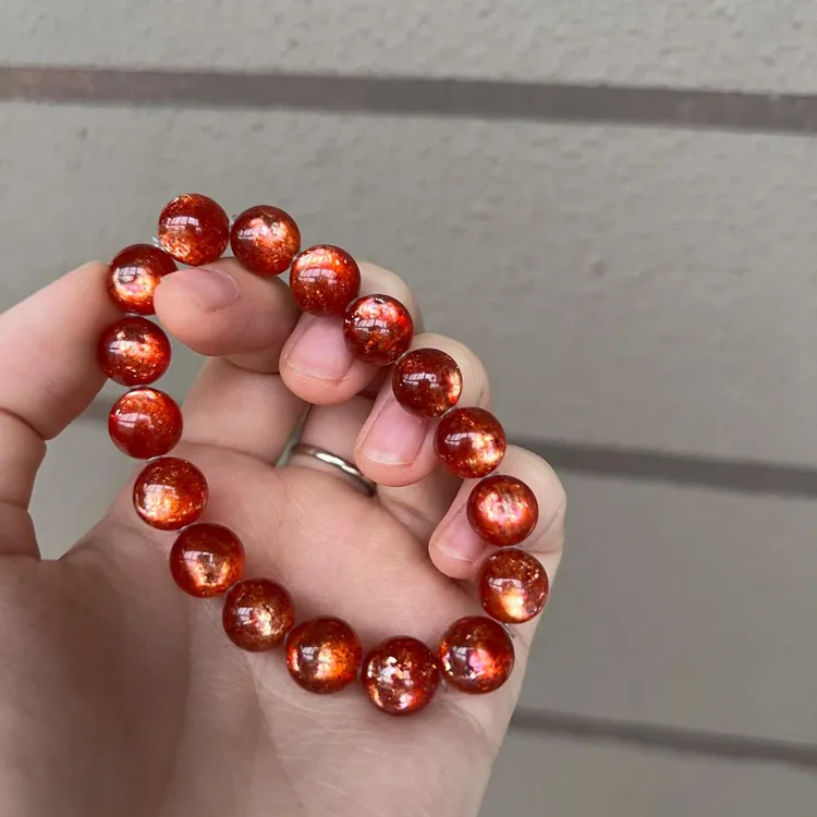 天然高货爆闪金沙太阳长石共生手串女罕见收藏级日光石多样性发一