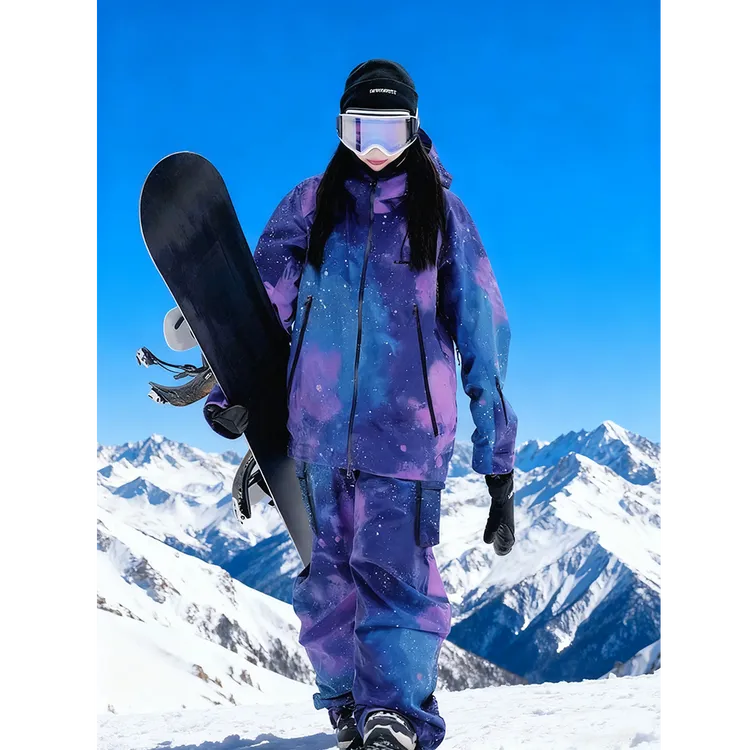 芙沿紫色星空滑雪服套装女2025冬季新款户外防风防水情侣双板雪服