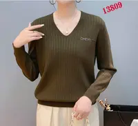 女士百搭V领长袖上衣13809-A135