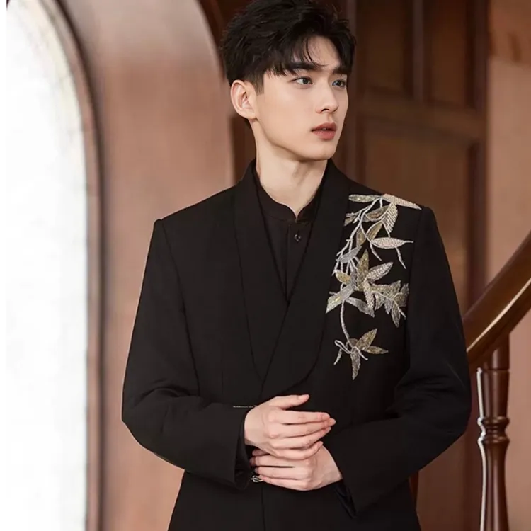 婚礼新中式西装男套装秋冬中山装新郎2025新款结婚订婚西服套装