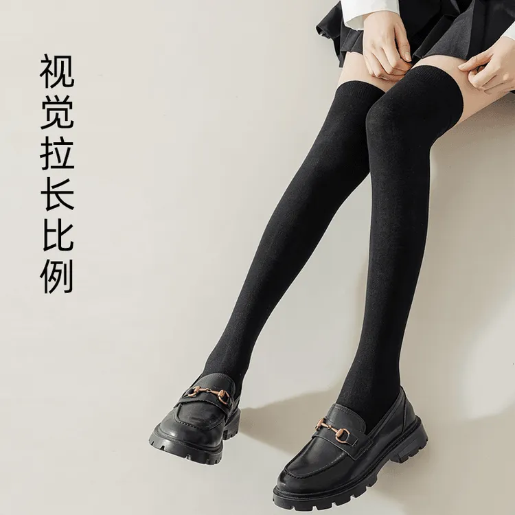 秋冬季小腿袜女压力袜无骨显瘦棉袜jk袜子黑色百搭长筒袜过膝长袜