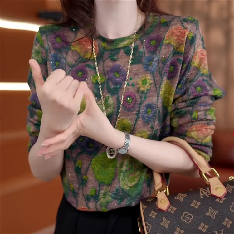 繁花/秋冬新款洋气时尚百搭气质显瘦宽松减龄长袖打底衫上衣1834