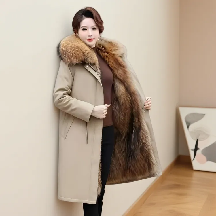 派克服女2025冬季新款洋气皮毛一体内胆大码加绒加厚中长款外套女