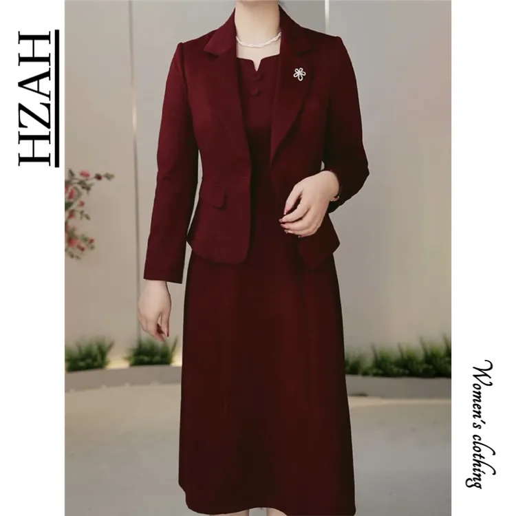 HZAH官方连衣裙2025秋冬季新款女士婚宴装礼服重要场合两件套裙子