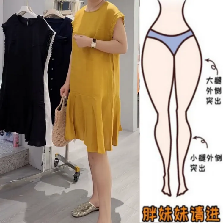 女装短袖洋气夏季薄款梨型身材新款圆领休闲气质显瘦荷叶边连衣裙