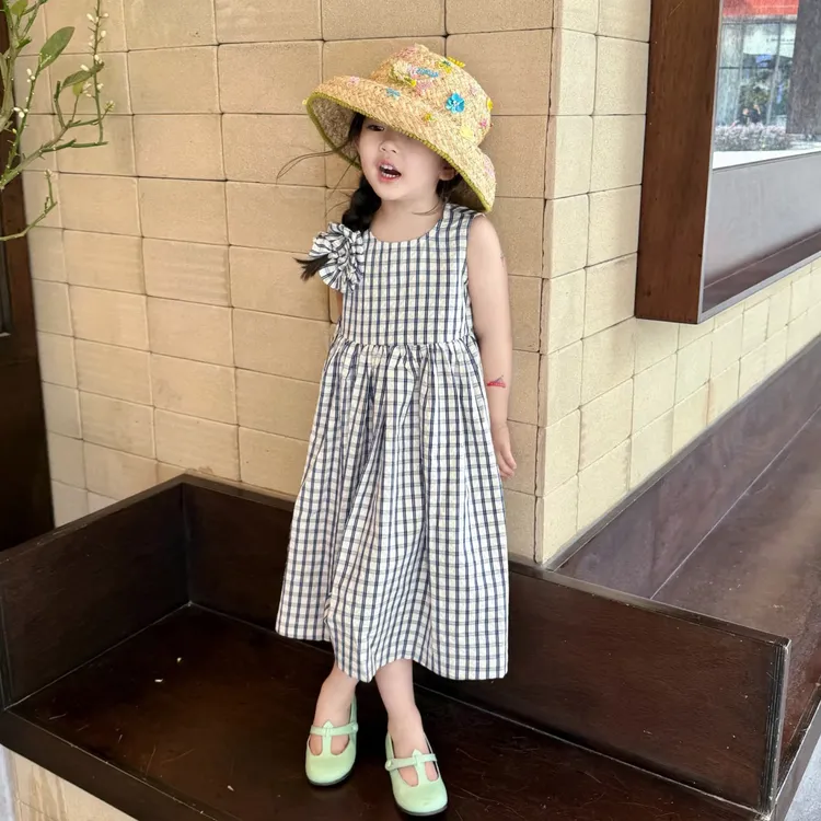 惜亦夏季韩版童装女童甜美度假风格子背心裙宝宝穿搭无袖连衣裙