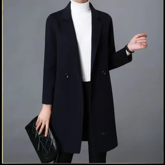 大袖长款冬季定制外套潮流气质大衣针织时尚女士羊绒中长款