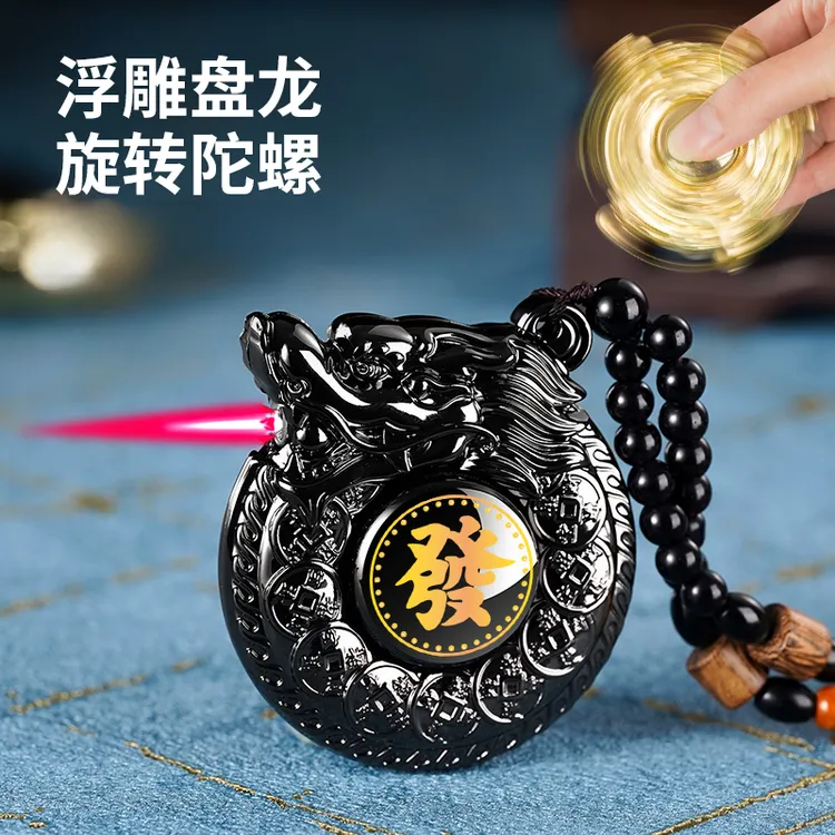 可旋转复古盘龙浮雕打火机炫酷防风充气创意高档男士礼物手把件