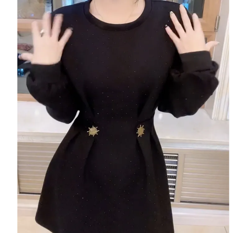 网红套头款套头长裙中长裙长袖连衣裙洋气修身百搭气质显瘦时尚