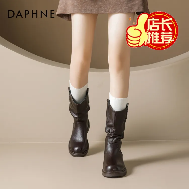 达芙妮短靴女2025秋季新款厚底爆款堆堆靴时尚百搭显瘦西部牛仔靴