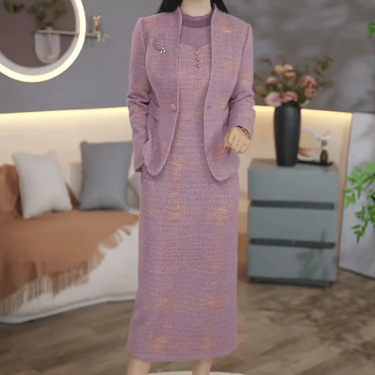  B361【外套+连衣裙】2025秋季新款时尚高端优雅气质收腰显瘦套装