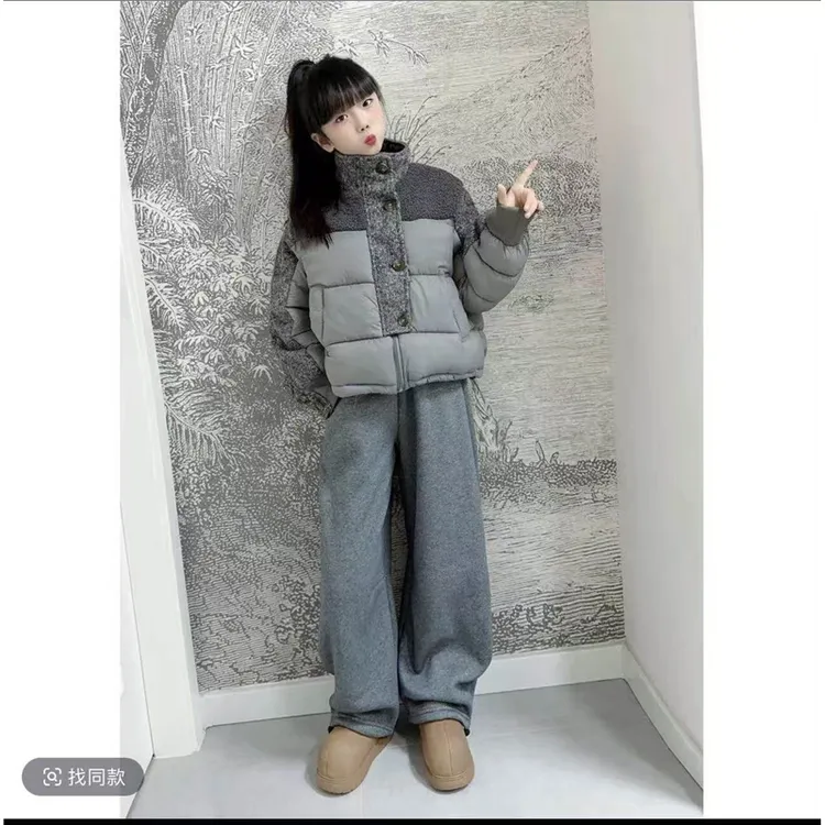 女大童冬季超好看拼接棉衣棉服外套2025新款儿童洋气女孩加绒裤