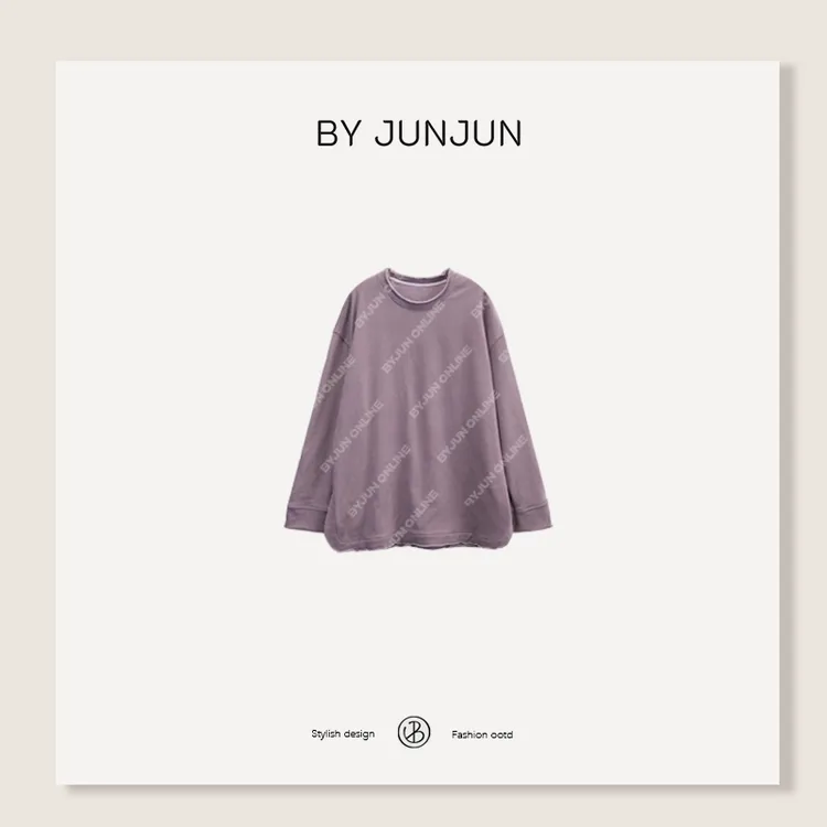 BYJUNJUN【紫薯卫衣】卷边圆领卫衣韩系宽松百搭休闲上衣