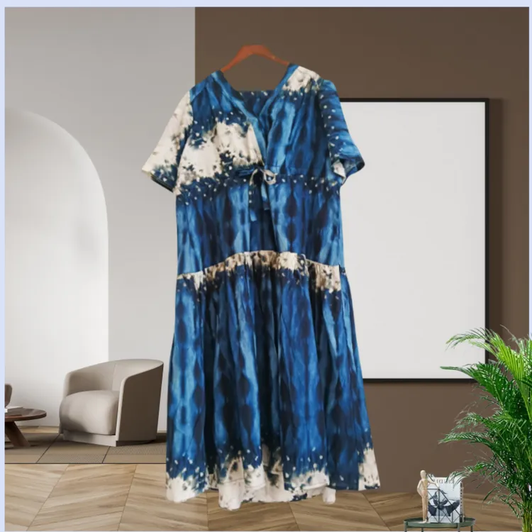 夏季新款扎染民族风时尚减龄妈妈裙