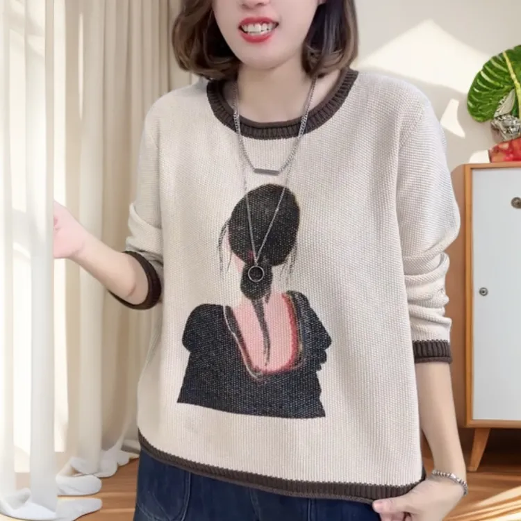 欧货重工圆领毛衣女2025秋冬新款宽松时尚百搭针织打底衫显瘦上衣