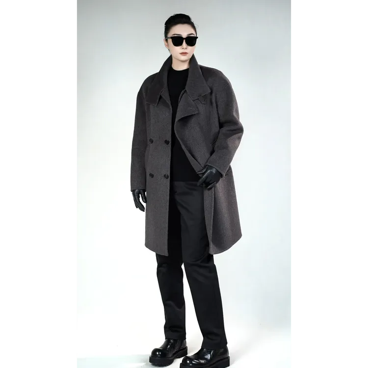 男士羊毛羊绒混纺拼皮大衣588170秋冬男装轻奢保暖羊毛大衣/娜