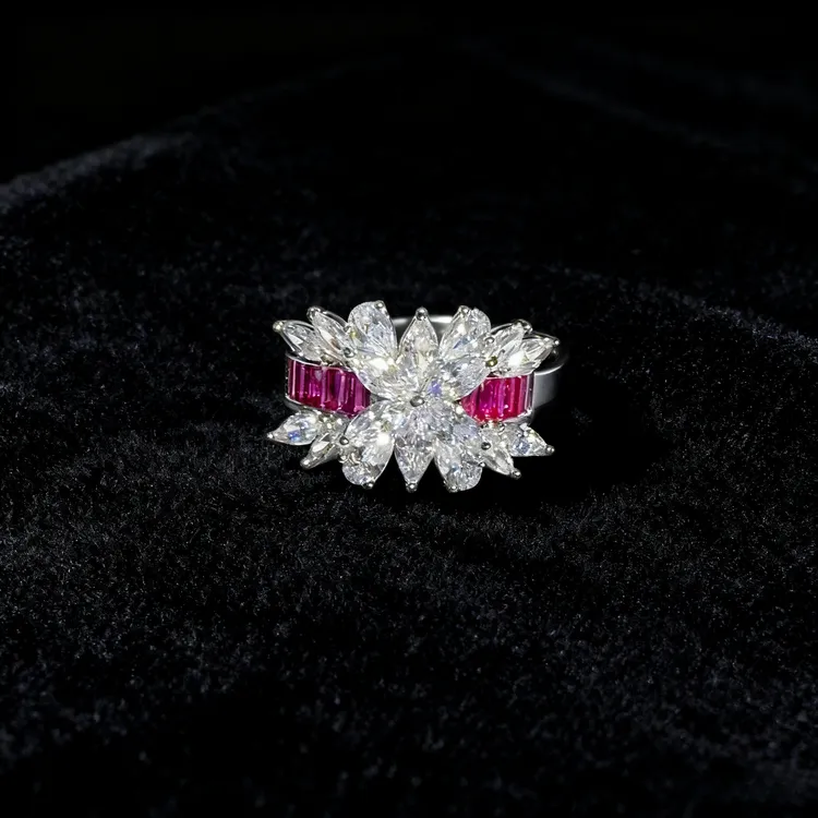 奢华经典隐蔽式镶嵌柔情彩虹桥戒指 y257