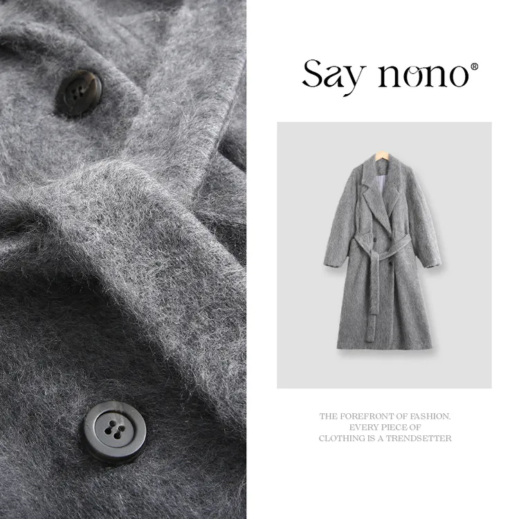 懒猫nono│Saynono 羊绒羊毛拉绒工艺单面呢长款大衣/XXLSRR88177